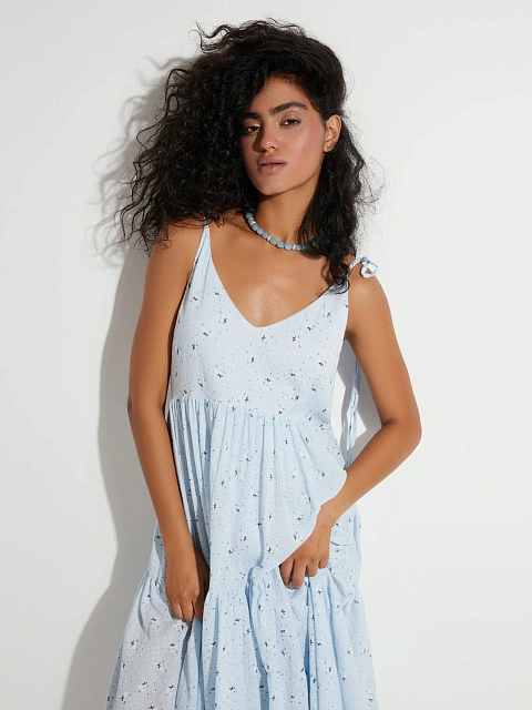 Голубой хлопковый сарафан на завязках, 6