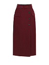 Юбка-миди из бордовой костюмной ткани с поясом на запах, пуговицы, карманы