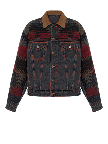 Серая джинсовая куртка с отделкой из шерсти и замши, 1