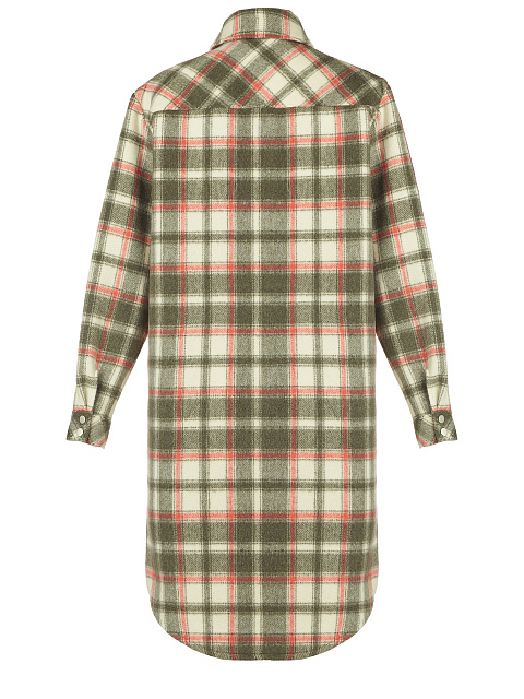 Зеленое шерстяное пальто-рубашка в клетку, 2