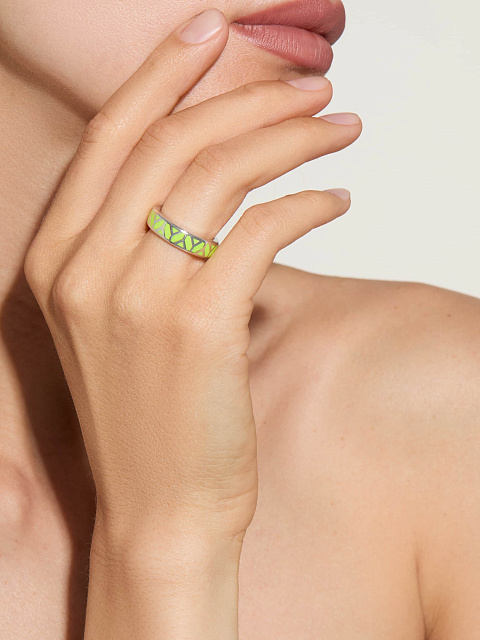 Кольцо из белого золота с эмалью Lime Color, 4