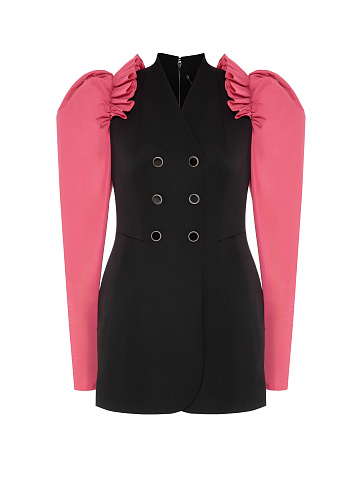 Черное платье-мини с объемными рукавами, 1