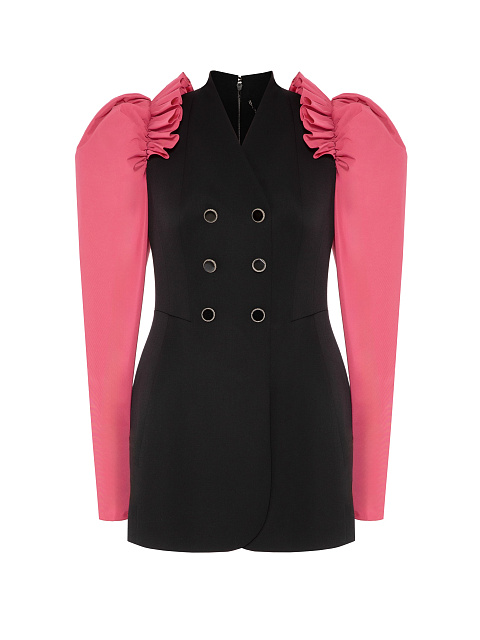 Черное платье-мини с объемными рукавами, 1