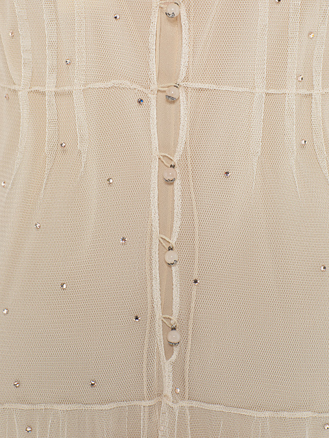 Бежевое платье-миди из сетки с кристаллами, 5