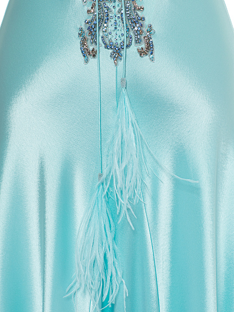 Голубое платье-макси из шелка с открытой спиной и стразами, 4