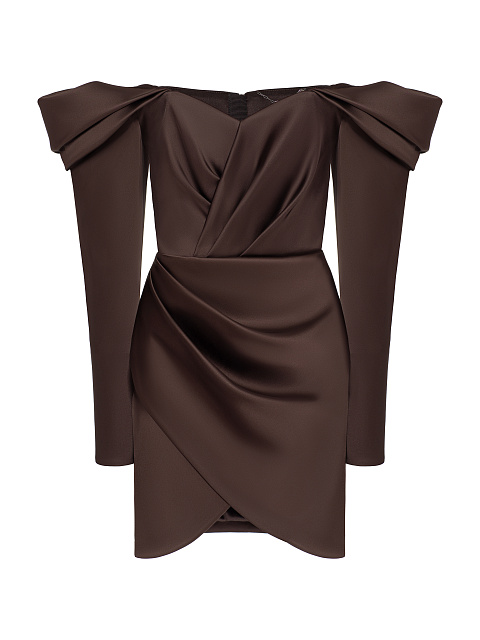 Коричневое платье-мини из шелка, 1