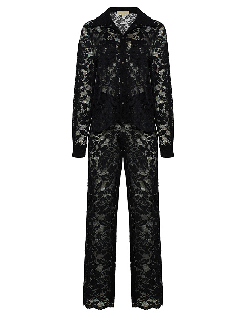 Черный кружевной костюм из рубашки и брюк, 2