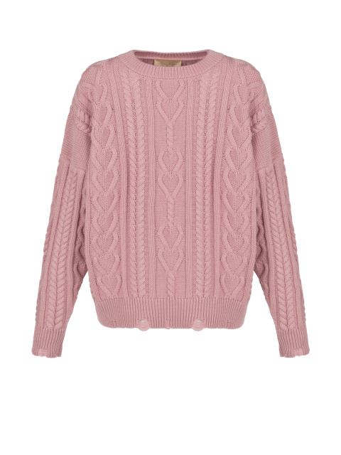 Темно-розовый хлопковый свитер с косами, 1