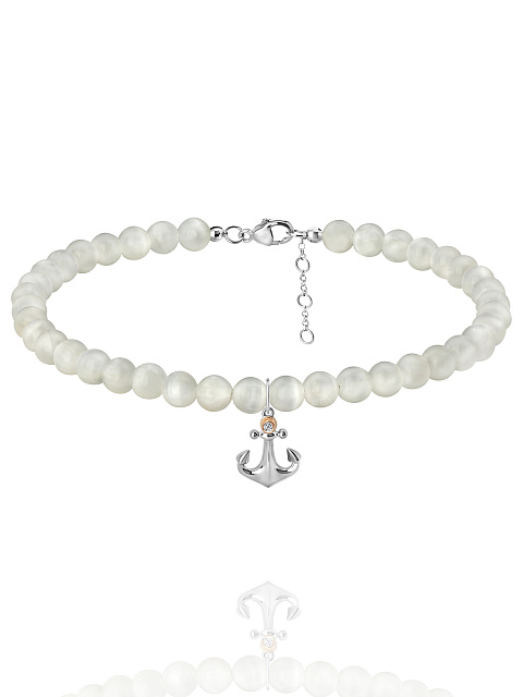 Колье-чокер из лунного камня с кулоном из серебра с бриллиантом, 1