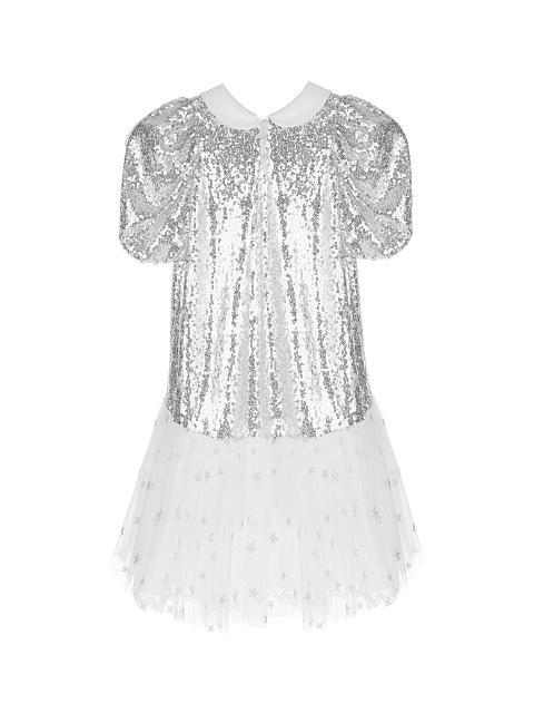Серебристое детское платье-мини с пайетками, 2