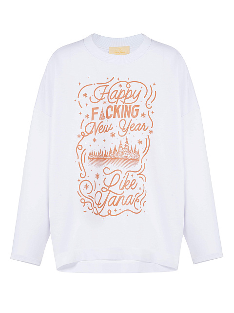 Белый лонгслив с принтом, 1