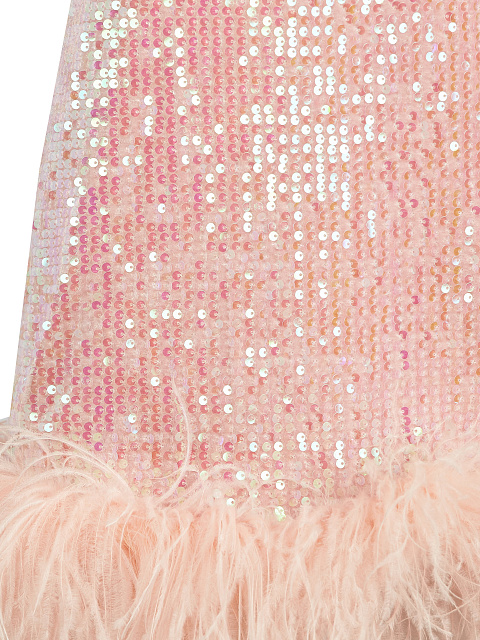 Розовое бархатное платье-мини в пайетках с боа, 3