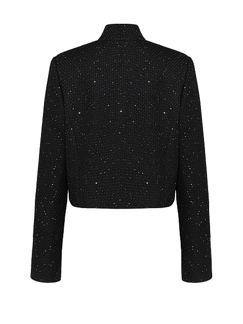 Черный твидовый жакет с бантом, 4