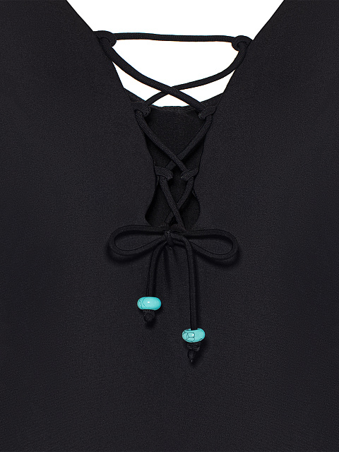 Черный слитный купальник с декоративной шнуровкой, 3