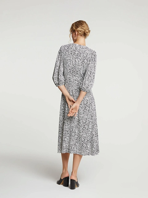 Белое платье-миди с рукавами-фонариками и принтом, 6