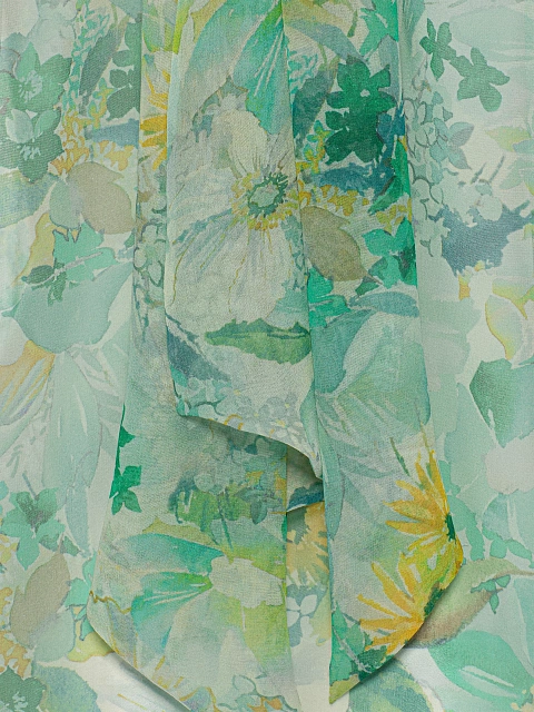 Зеленая блузка из шифона с цветочным принтом, 3