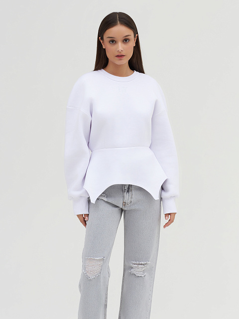 Белый свитшот с баской и молнией на спине, 2 Белый свитшот с баской и молнией на спине, 2