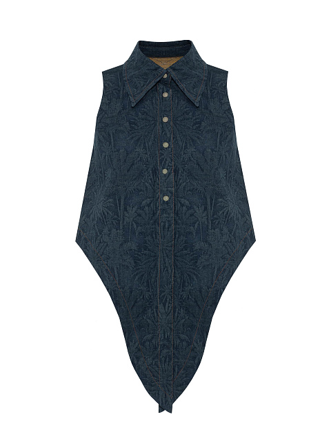 Синяя укороченная рубашка с завязками из жаккарда, 2