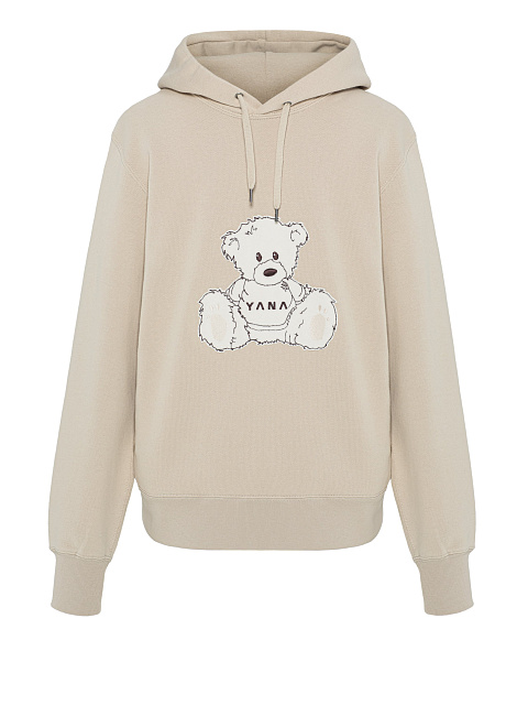 Бежевое хлопковое худи с медведем, 1