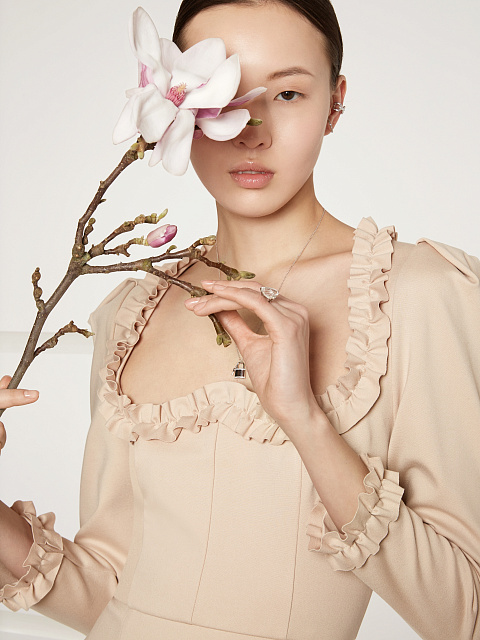 Бежевое платье-миди с рюшами, 5 Бежевое платье-миди с рюшами, 5