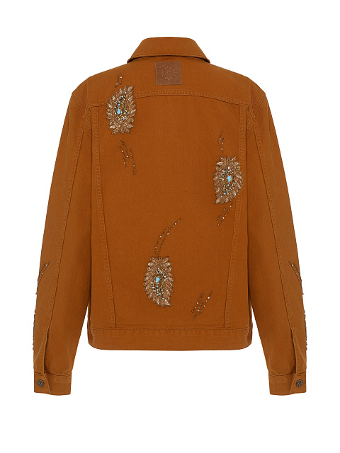 Коричневая куртка из денима с кристаллами и бисером, 5 Коричневая куртка из денима с кристаллами и бисером, 5