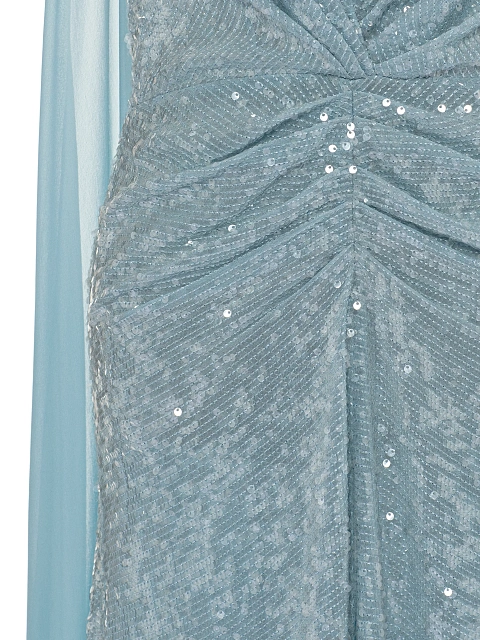 Голубое шелковое платье-макси в пайетках со шлейфом из шифона, 4 Голубое шелковое платье-макси в пайетках со шлейфом из шифона, 4