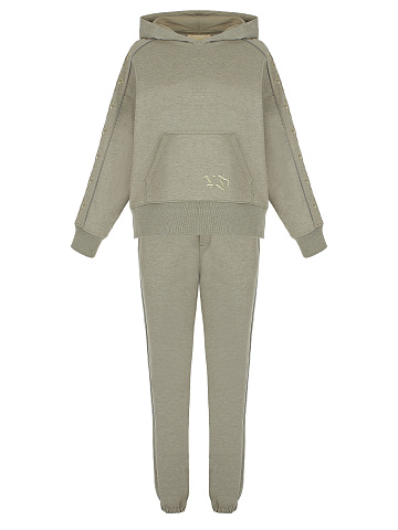 Трикотажный костюм цвета хаки с вышивкой в виде крестов, 1