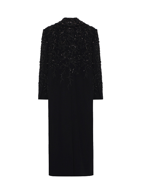 Черное пальто из шерсти с цветочной вышивкой, 2
