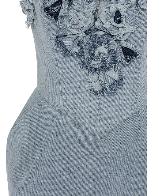 Голубое платье-мини из денима с розами на корсете, 3
