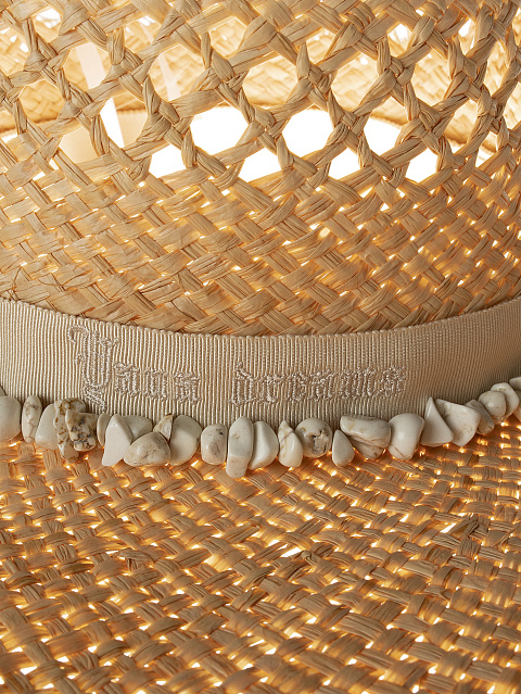 Соломенная шляпа с вышивкой на ленте и натуральными камнями, 3