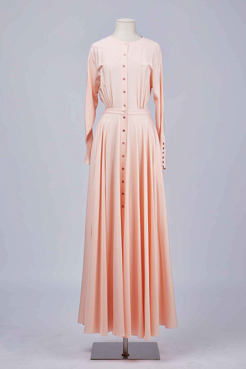 Платье-рубашка из персиковой вискозы,рукав летучая мышь, 1 Платье-рубашка из персиковой вискозы,рукав летучая мышь, 1