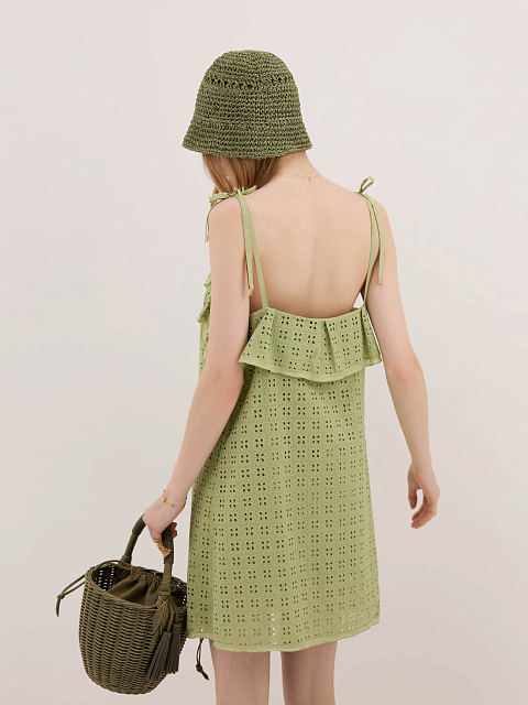 Зеленое хлопковое платье-мини, 5