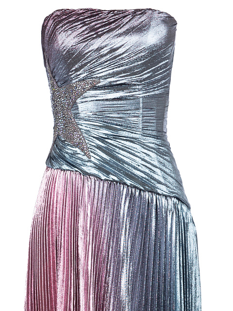 Розово-голубое платье-макси с плиссировкой, 3