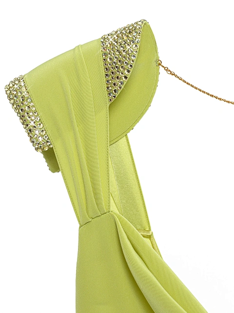 Салатовое платье-макси из шелка со стразами, 3