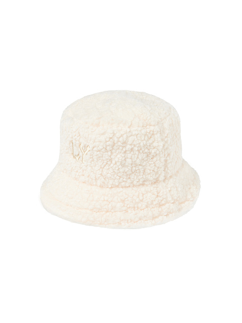 Белая панама из эко-меха с вышивкой LY, 1