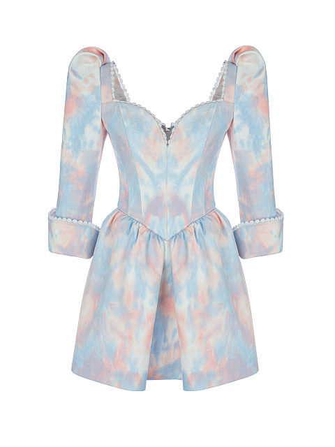 Tie-dye платье-мини из денима с кружевом, 1