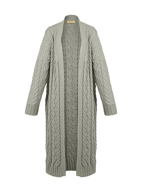 Серый макси кардиган с поясом, 2