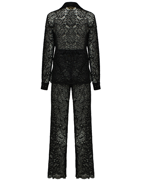 Черный кружевной костюм из рубашки и брюк, 3