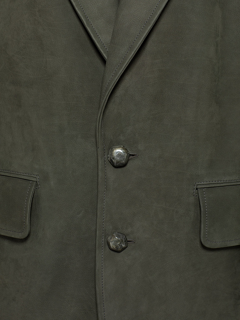 Зеленый однобортный жакет из кожи, 3