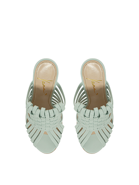 Мятные плетеные кожаные мюли на каблуке, 4 Мятные плетеные кожаные мюли на каблуке, 4