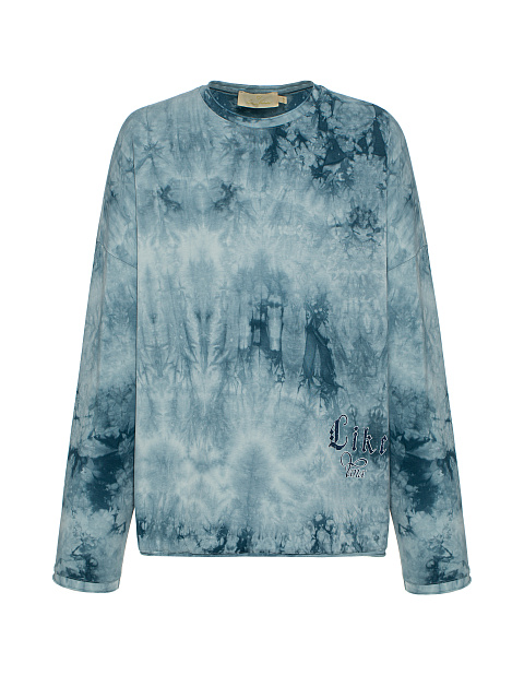 Бело-синий tie-dye лонгслив из хлопка, 1