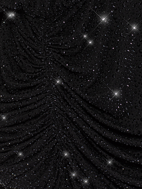 Черное трикотажное платье-мини с V-образным вырезом и стразами, 4