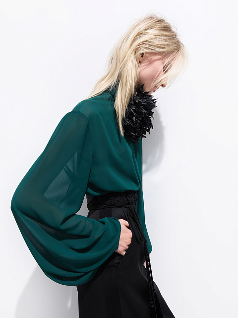 Зеленая блуза-боди с кружевом, 3