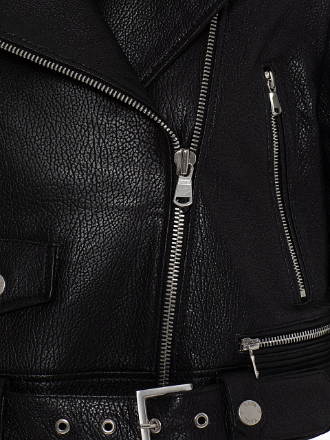 Укороченная кожаная косуха черного цвета, 3