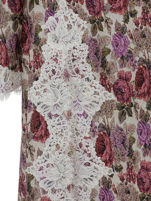 Бежевое платье-миди с цветочным принтом и белым кружевом, 4 Бежевое платье-миди с цветочным принтом и белым кружевом, 4