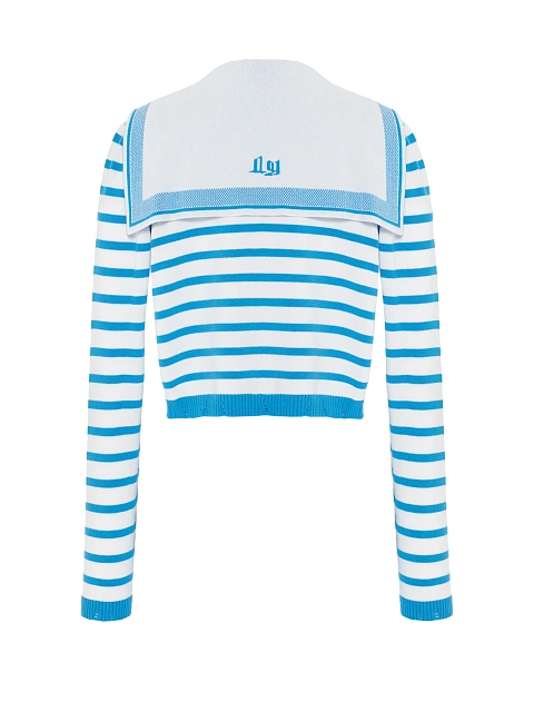 Укороченный белый кардиган в синюю полоску, 3 Укороченный белый кардиган в синюю полоску, 3