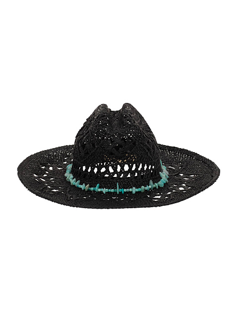 Черная соломенная шляпа с амазонитом и бирюзой, 3
