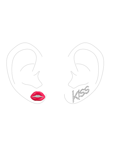Пусеты "Kiss" из белого золота с бриллиантами LG и эмалью, 4 Пусеты "Kiss" из белого золота с бриллиантами LG и эмалью, 4