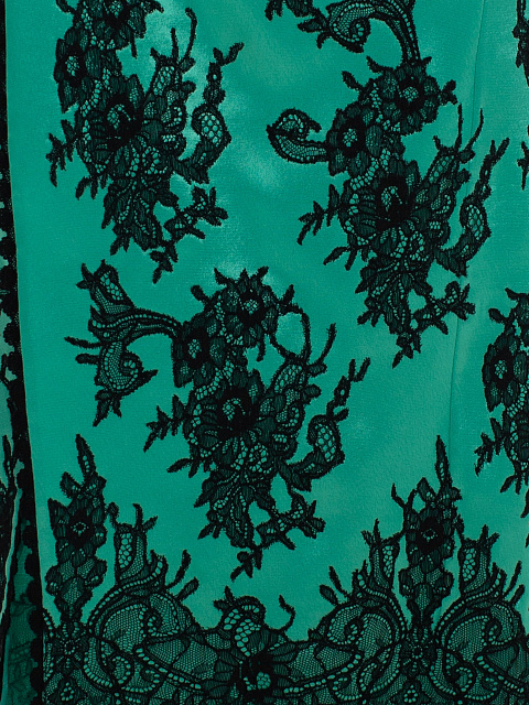 Зеленое платье-макси из шелка с черным кружевом, 4