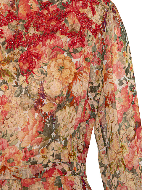 Бежевое платье-миди из шифона с цветочным принтом, 4 Бежевое платье-миди из шифона с цветочным принтом, 4